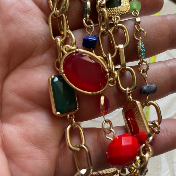 Vintage‎ gold-toned three strand necklace multi-colored faceted acrylic beads - Picture 4 of 7